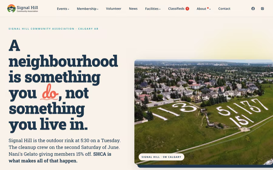 Events, memberships, hall bookings and payments for a Calgary neighbourhood